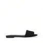 Elegant Black Heart Embroidery Slide Sandals