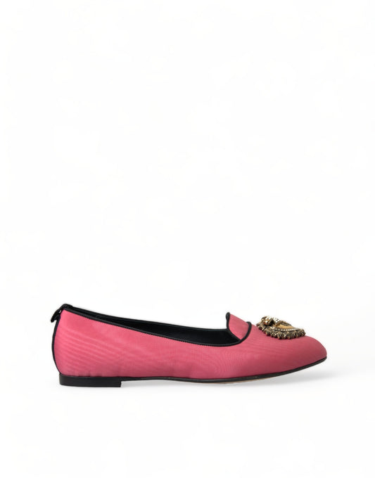 Elegant Moiré Audrey Slippers with Bejeweled Heart