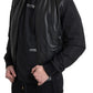 Sleek Black Leather Bomber Jacket