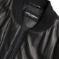 Sleek Black Leather Bomber Jacket