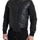 Sleek Black Leather Bomber Jacket