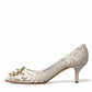 Elegant White Lace Crystal Pumps