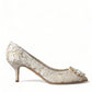 Elegant White Lace Crystal Pumps