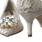Elegant White Lace Crystal Pumps