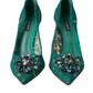 Elegant Green Crystal-Embellished Lace Heels