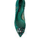 Elegant Green Crystal-Embellished Lace Heels