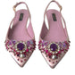 Pink Crystal Embellished Silk Slingback Heels