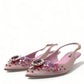Pink Crystal Embellished Silk Slingback Heels