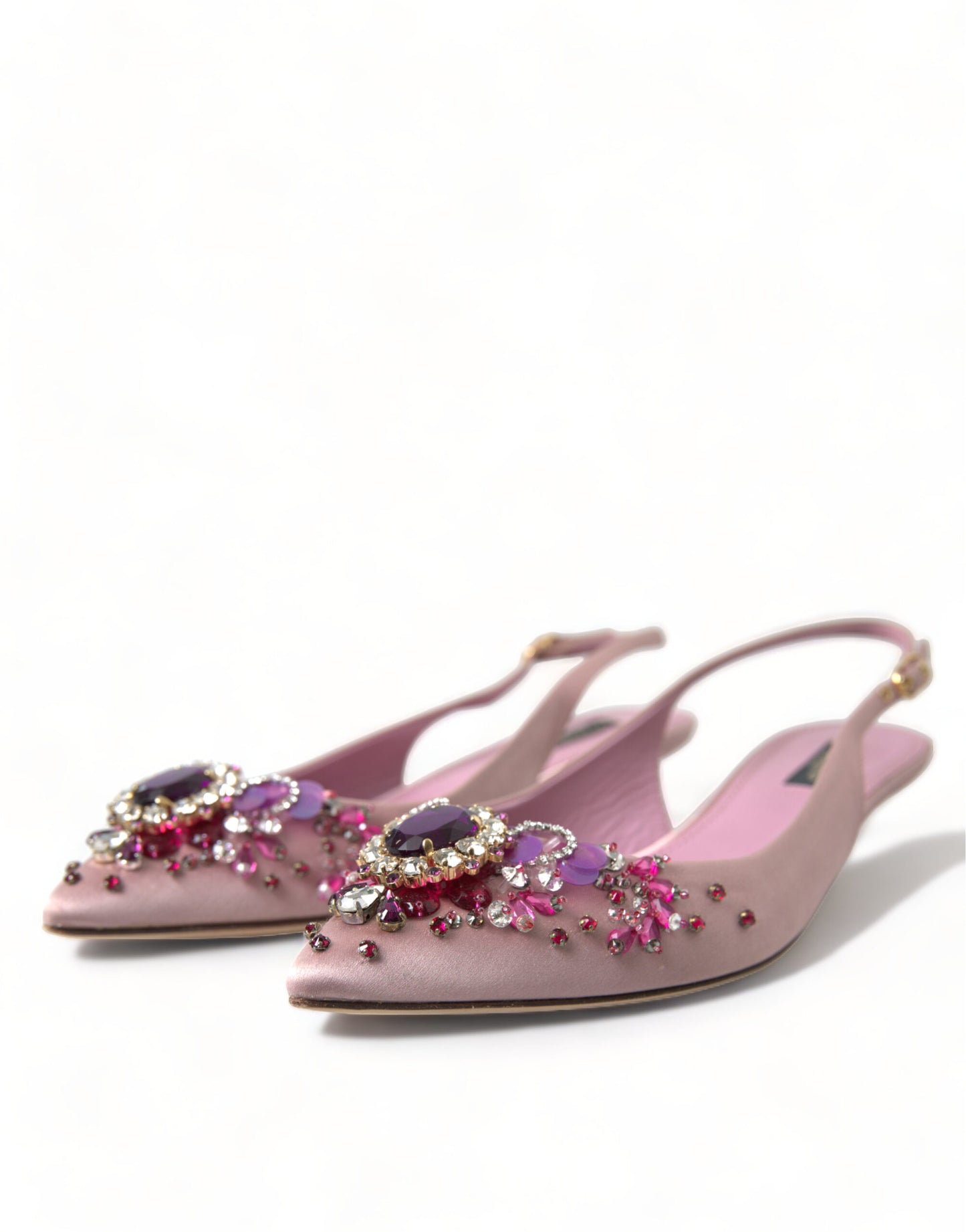 Pink Crystal Embellished Silk Slingback Heels