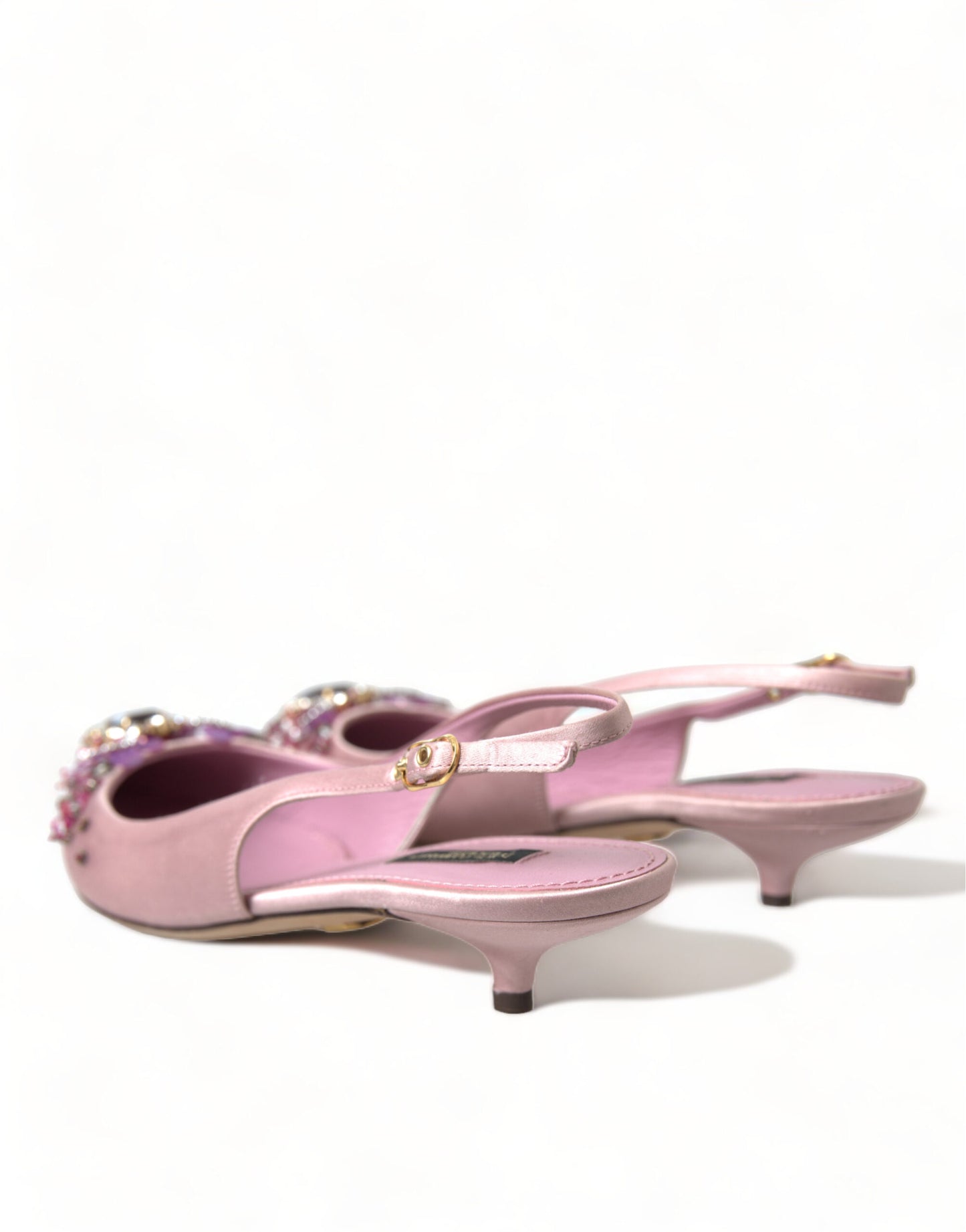 Pink Crystal Embellished Silk Slingback Heels