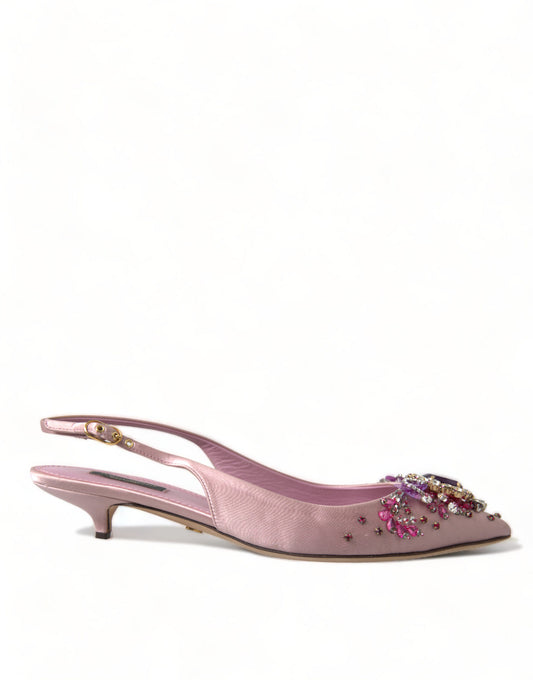 Pink Crystal Embellished Silk Slingback Heels