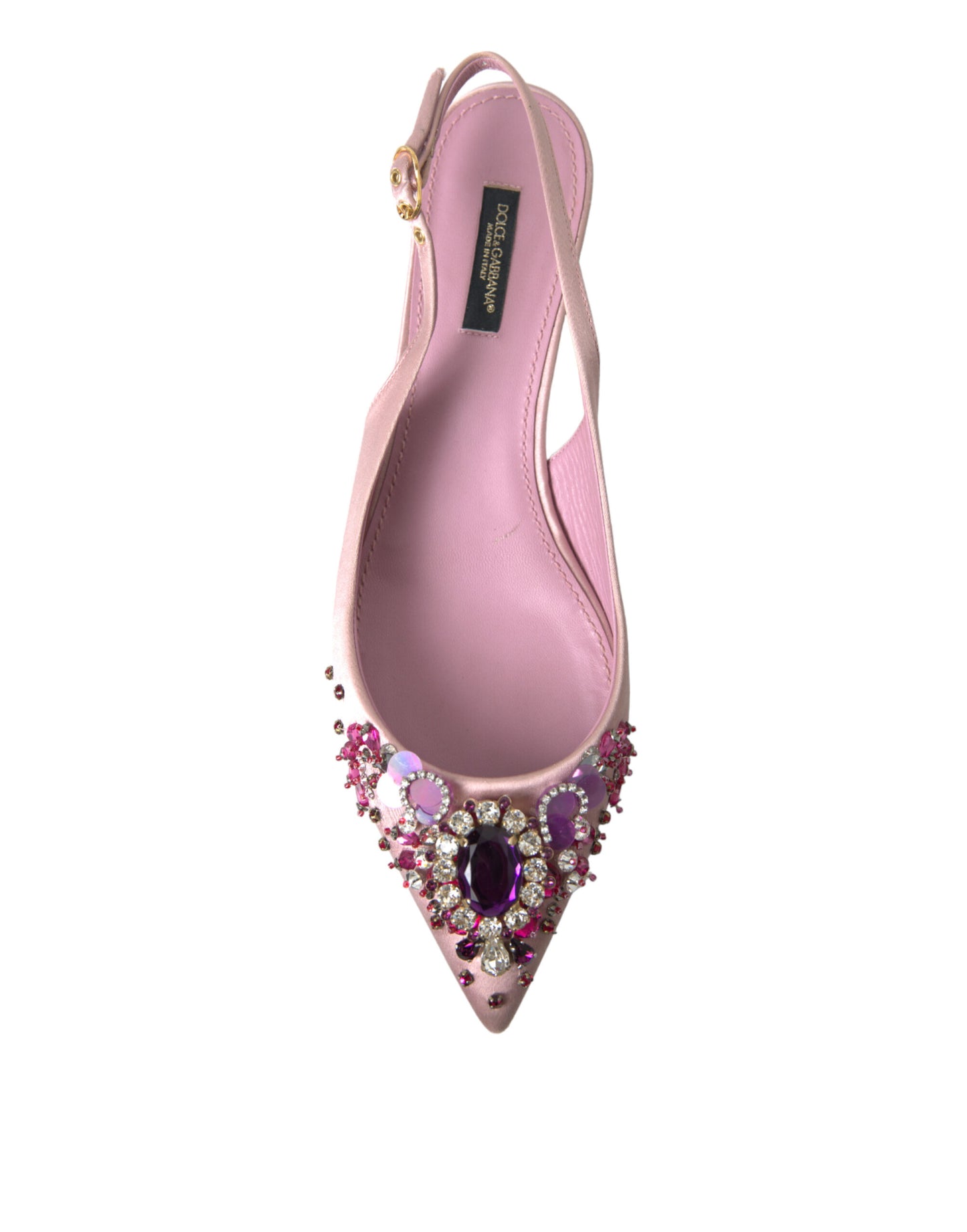 Pink Crystal Embellished Silk Slingback Heels