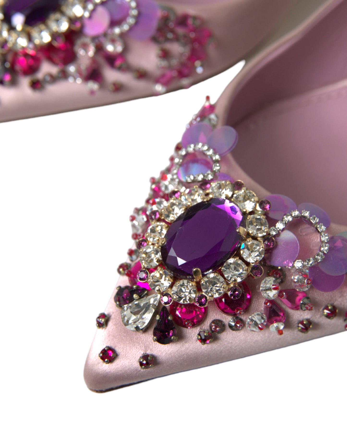 Pink Crystal Embellished Silk Slingback Heels