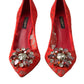 Exquisite Crystal-Embellished Red Lace Heels