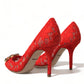 Exquisite Crystal-Embellished Red Lace Heels