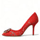 Exquisite Crystal-Embellished Red Lace Heels