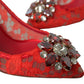 Exquisite Crystal-Embellished Red Lace Heels