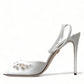 White Embroidered Ankle Strap Heels