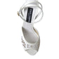 White Embroidered Ankle Strap Heels