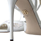 White Embroidered Ankle Strap Heels