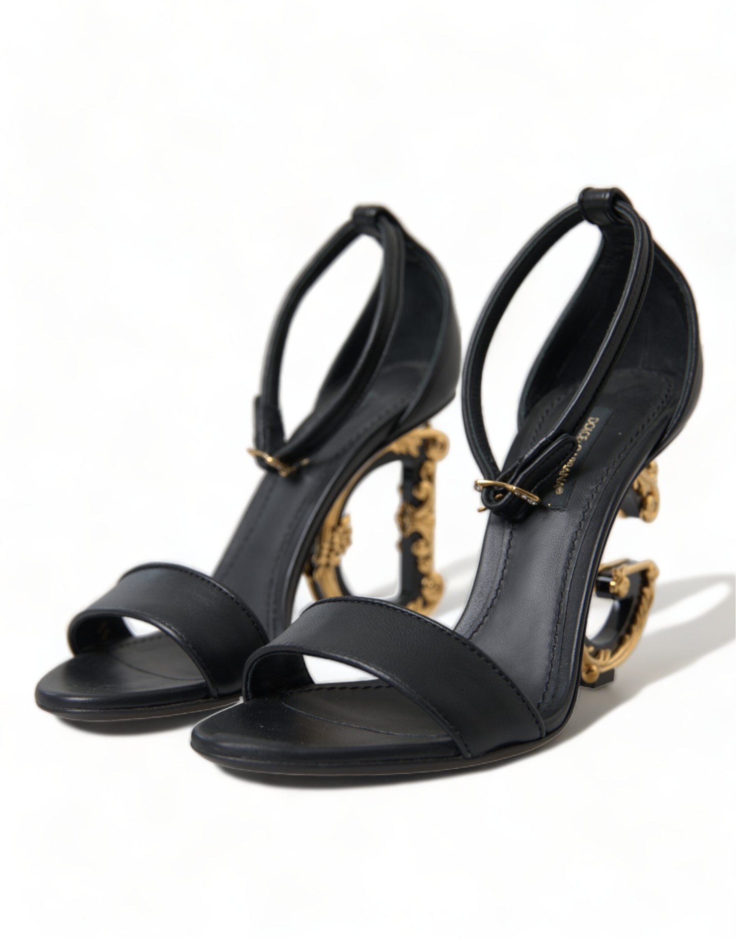 Chic Black Heeled Logo Sandals