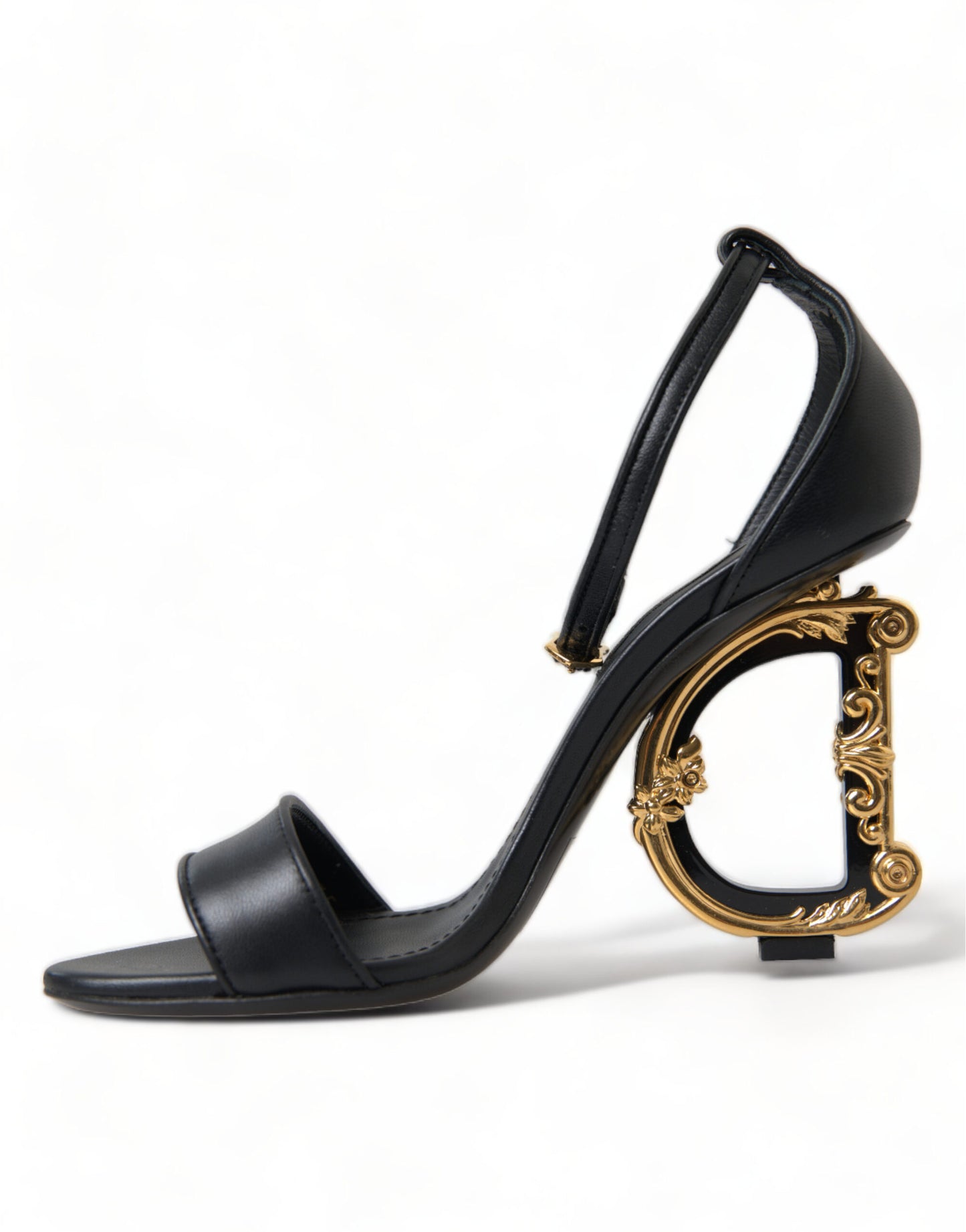 Chic Black Heeled Logo Sandals