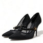 Crystal-Embellished Black Mary Jane Stilettos