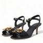 Elegant Black Leather Heels Sandals