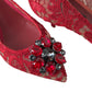Red Taormina Lace Crystal Heels Pumps Shoes