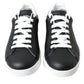 Elegant Black and White Leather Low-Top Sneakers