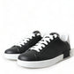 Elegant Black and White Leather Low-Top Sneakers