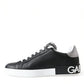 Elegant Black and White Leather Low-Top Sneakers