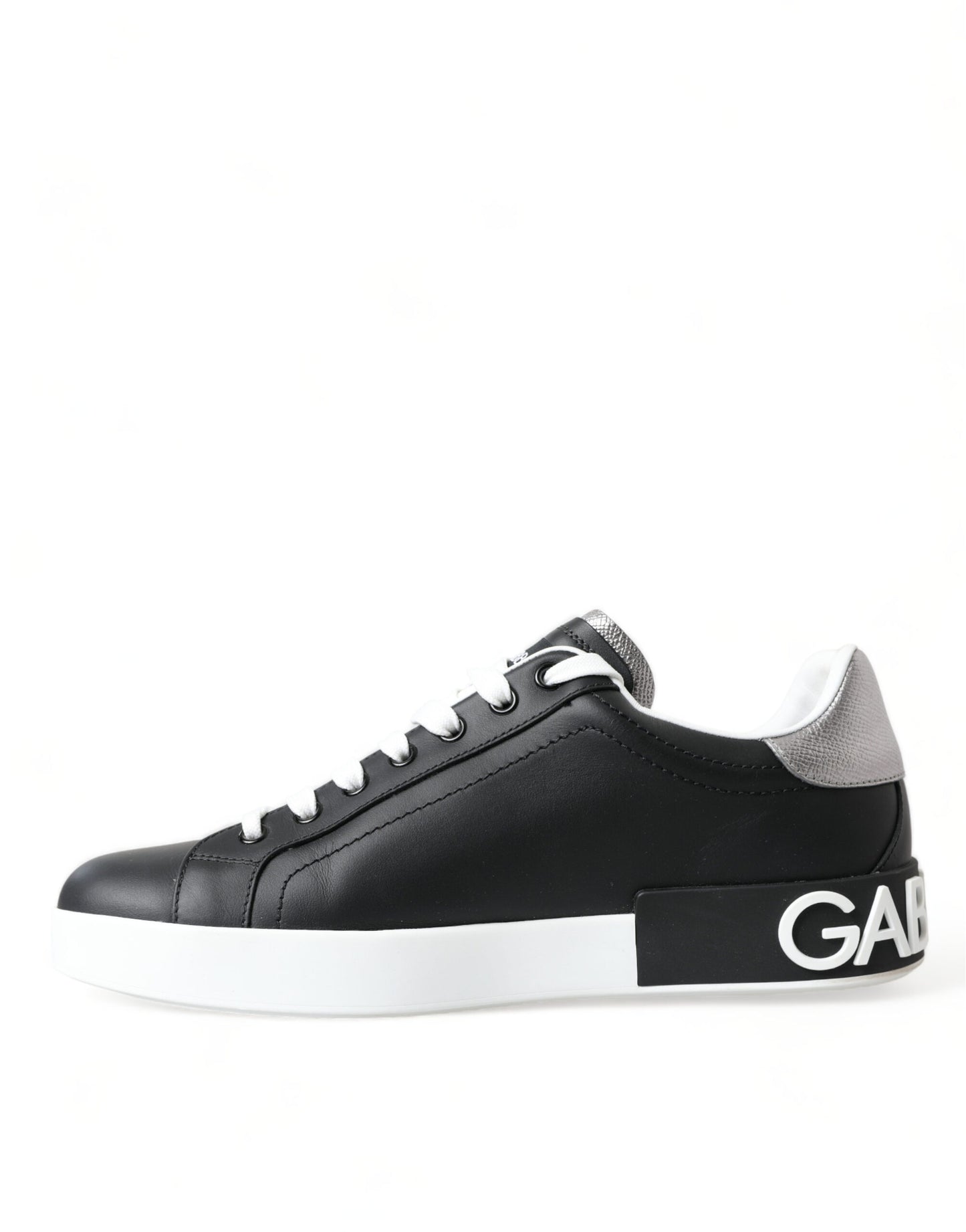 Elegant Black and White Leather Low-Top Sneakers