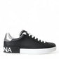 Elegant Black and White Leather Low-Top Sneakers