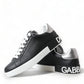 Elegant Black and White Leather Low-Top Sneakers