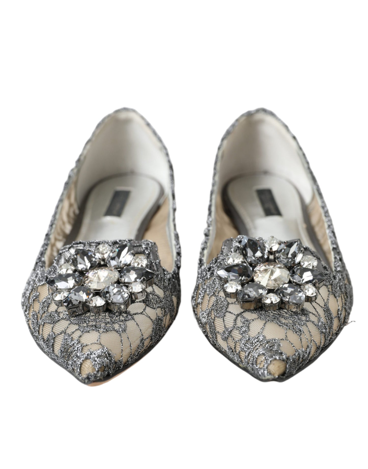 Elegant Silver Floral Lace Flat Shoes