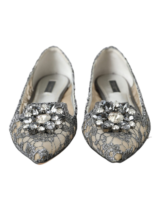 Elegant Silver Floral Lace Flat Shoes