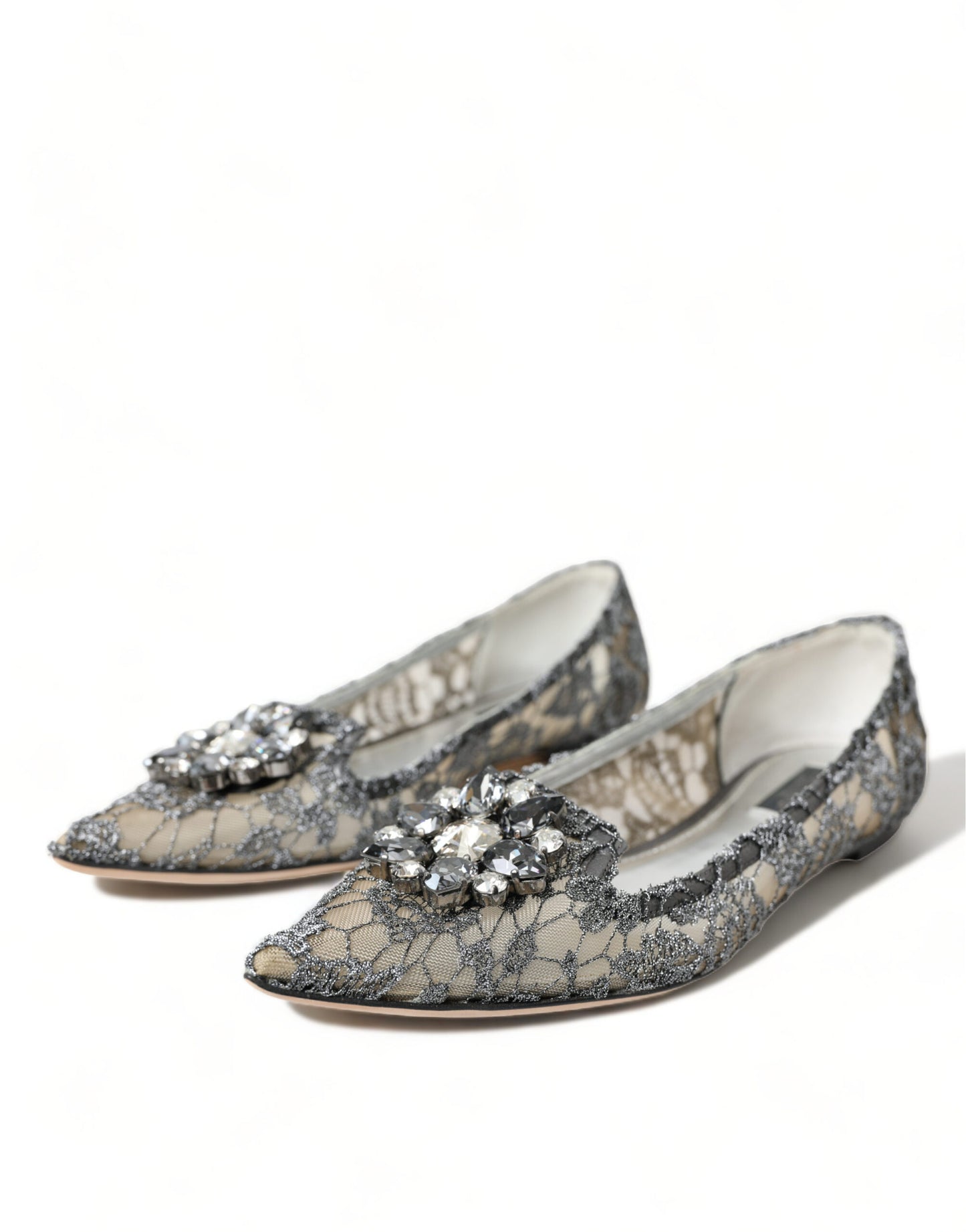 Elegant Silver Floral Lace Flat Shoes