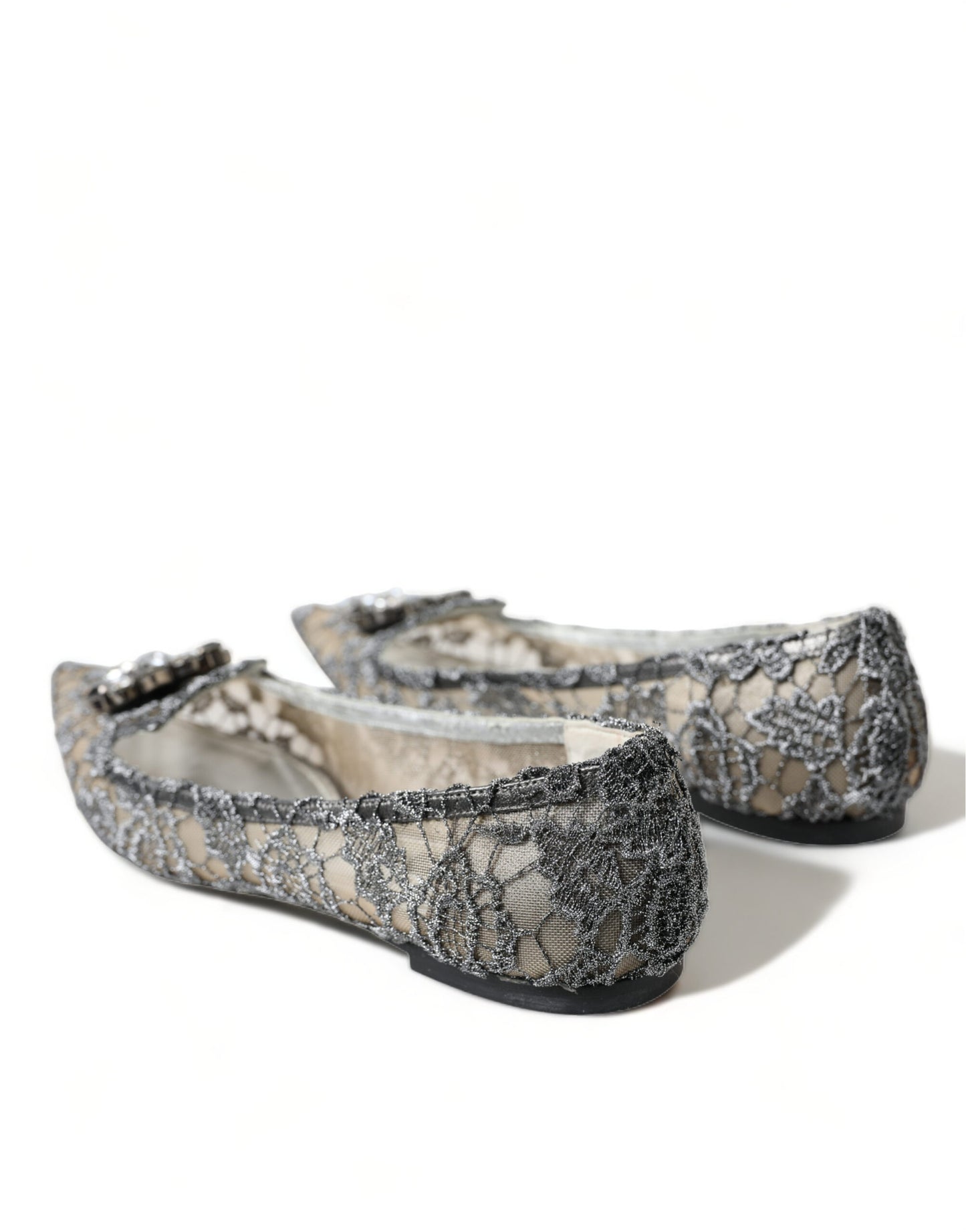 Elegant Silver Floral Lace Flat Shoes