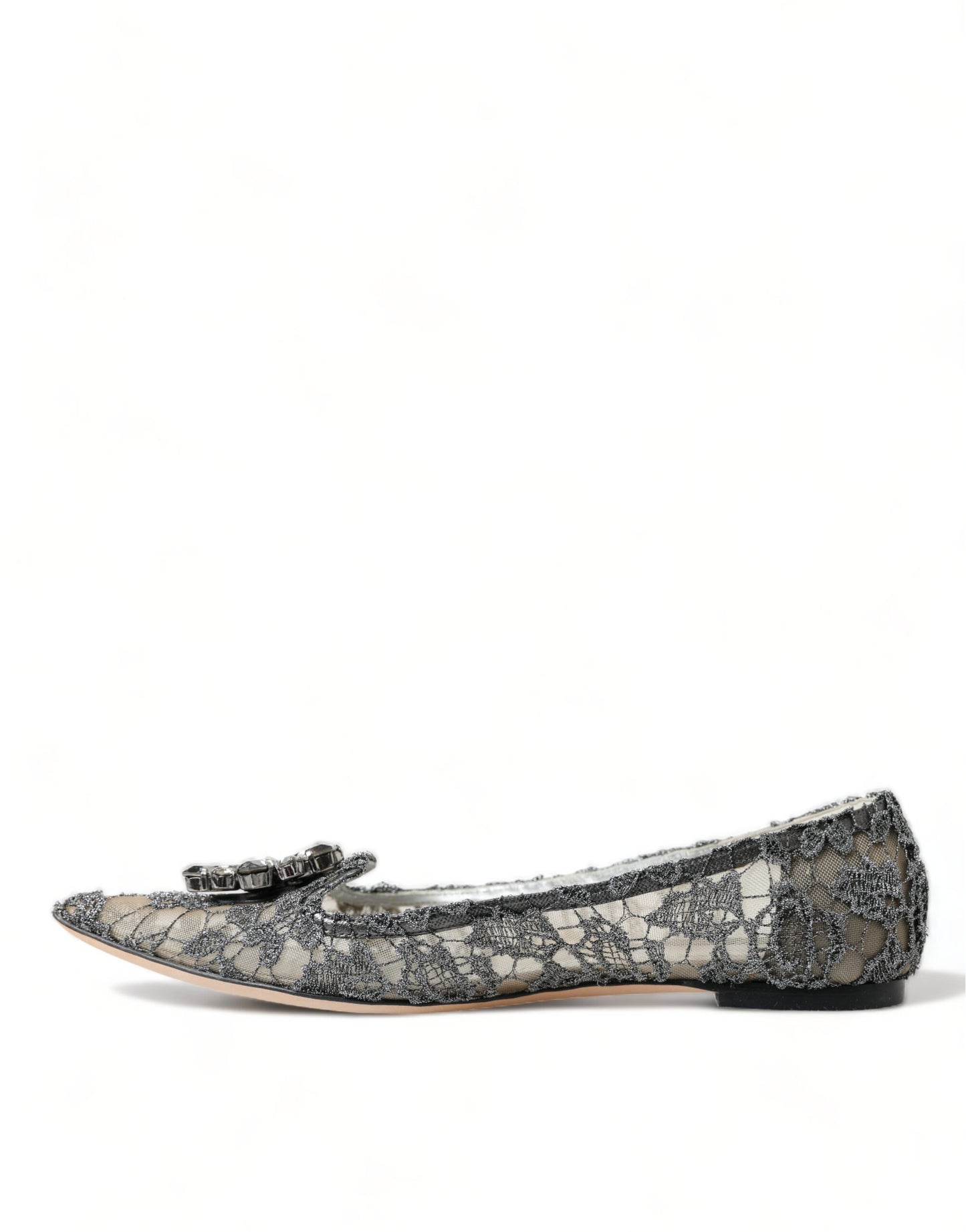 Elegant Silver Floral Lace Flat Shoes