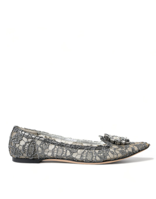 Elegant Silver Floral Lace Flat Shoes