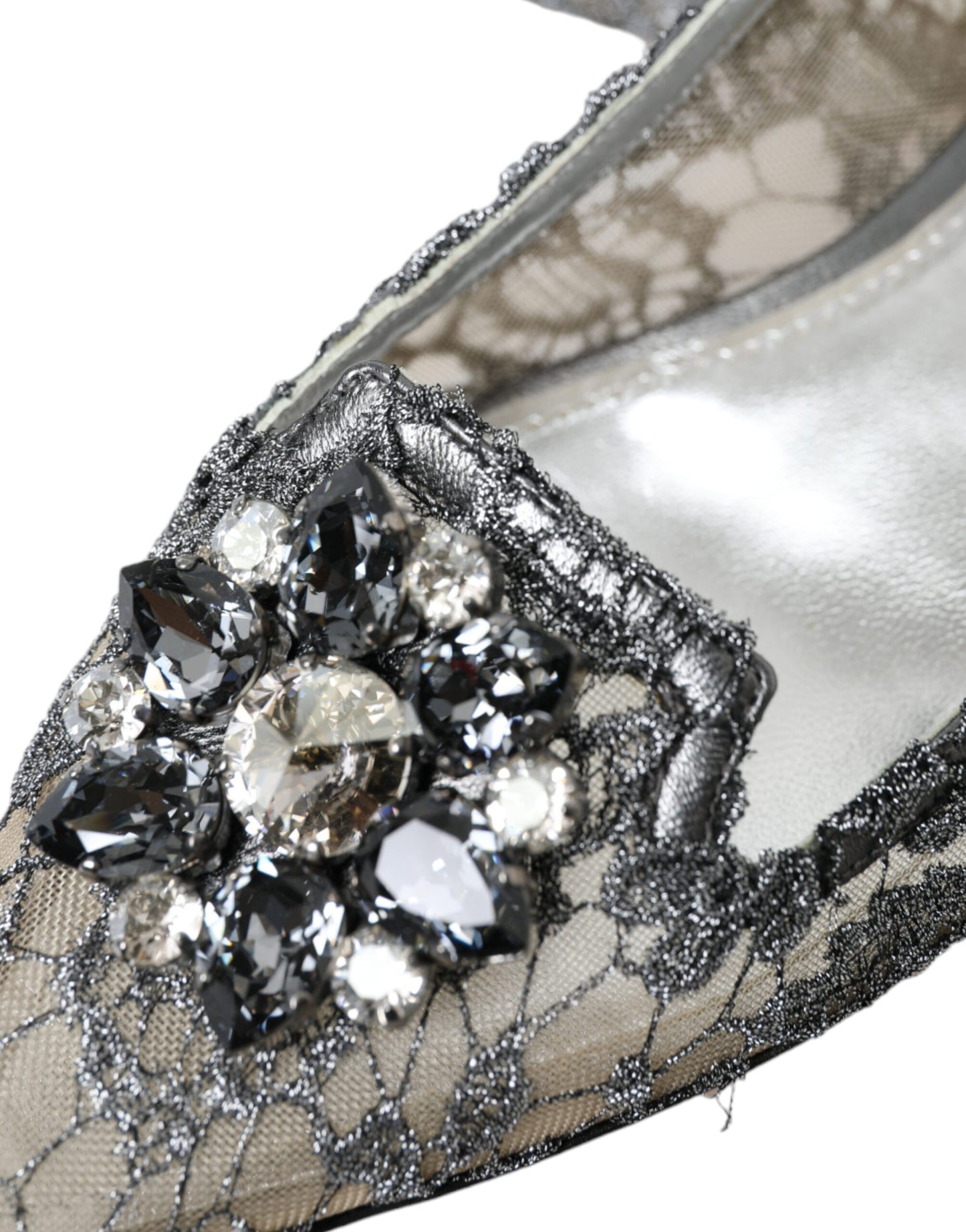 Elegant Silver Floral Lace Flat Shoes