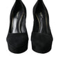 Black Suede Leather Platform Heel Pumps Shoes
