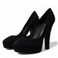 Black Suede Leather Platform Heel Pumps Shoes