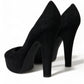Black Suede Leather Platform Heel Pumps Shoes