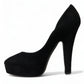 Black Suede Leather Platform Heel Pumps Shoes