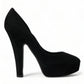 Black Suede Leather Platform Heel Pumps Shoes