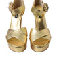 Gold Leather Crystal-Embellished Sandals