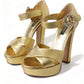 Gold Leather Crystal-Embellished Sandals