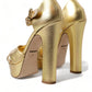 Gold Leather Crystal-Embellished Sandals